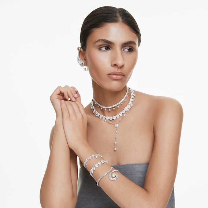Ariana Grande X Swarovski armbånd med krystallperler, baguettesliping, hvitt, rhodiumbelagt Ariana Grande X Swarovski armbånd med krystallperler, baguettesliping, hvitt, rhodiumbelagt