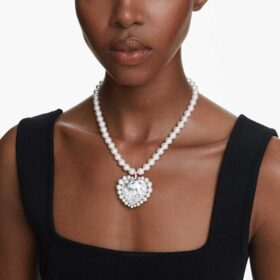 Ariana Grande X Swarovski halskjede med krystallperle, hjerteformet, hjerte, hvit, rhodiumbelagt