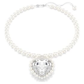 Ariana Grande X Swarovski halskjede med krystallperle, hjerteformet, hjerte, hvit, rhodiumbelagt