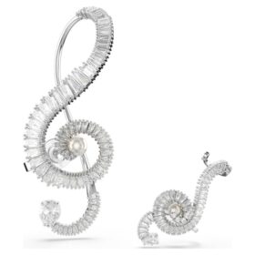 Ariana Grande X Swarovski øredobber, asymmetrisk design, krystallperle, baguettesliping, hvit, rhodiumbelagt