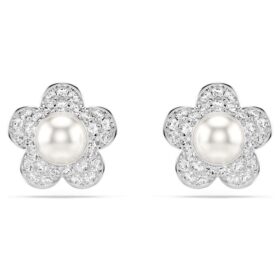 Ariana Grande X Swarovski Øredobber med krystallperle, rundslipt, blomst, hvit, rhodiumbelagt