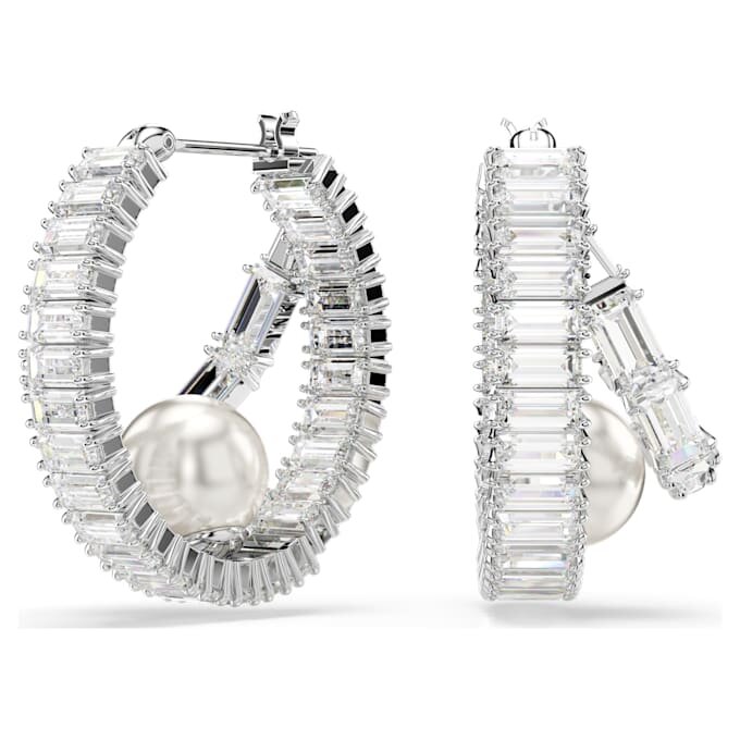 Ariana Grande X Swarovski øredobber med krystallperler, baguetteslipte, hvite, rhodiumbelagte Ariana Grande X Swarovski øredobber med krystallperler, baguetteslipte, hvite, rhodiumbelagte