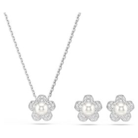 Ariana Grande X Swarovski-sett med krystallperler, rundslipt, blomst, hvit, rhodiumbelagt