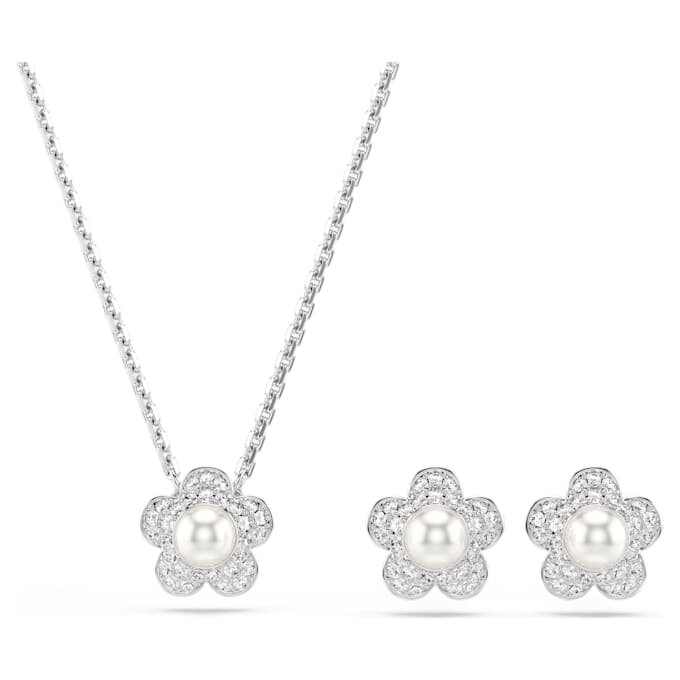 Ariana Grande X Swarovski-sett med krystallperler, rundslipt, blomst, hvit, rhodiumbelagt Ariana Grande X Swarovski-sett med krystallperler, rundslipt, blomst, hvit, rhodiumbelagt