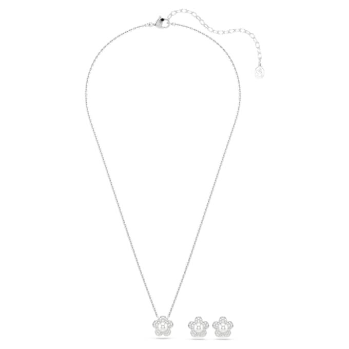 Ariana Grande X Swarovski-sett med krystallperler, rundslipt, blomst, hvit, rhodiumbelagt Ariana Grande X Swarovski-sett med krystallperler, rundslipt, blomst, hvit, rhodiumbelagt