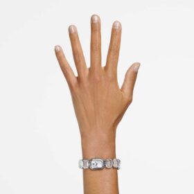 Armbånd med åttekantede krystaller, hvitt, rustfritt stål