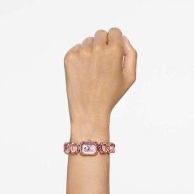 Armbånd med åttekantede krystaller, rosa, rosagullfarget finish