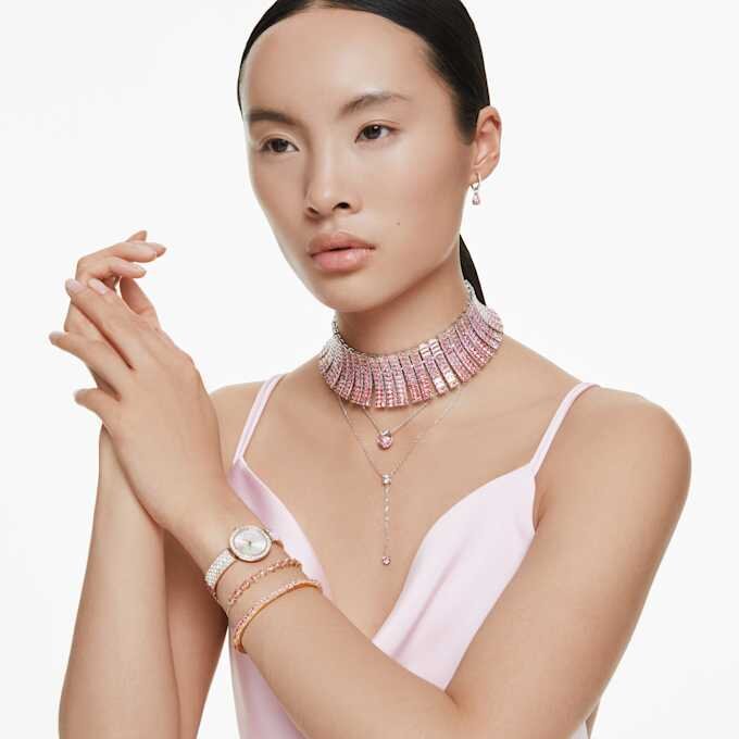 Matrix-armbånd med baguetteslipning, åttekantet form, rosa, gullfarget Matrix-armbånd med baguetteslipning, åttekantet form, rosa, gullfarget