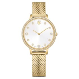 Clarica-klokke, sveitsiskprodusert, metallarmbånd, gullfarget, gullfarget finish