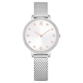 Clarica-klokke, sveitsiskprodusert, metallarmbånd, sølvfarget, rustfritt stål