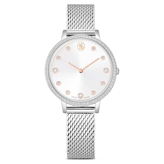 Clarica-klokke, sveitsiskprodusert, metallarmbånd, sølvfarget, rustfritt stål Clarica-klokke, sveitsiskprodusert, metallarmbånd, sølvfarget, rustfritt stål