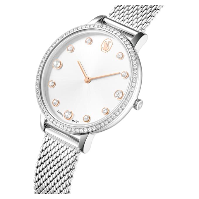 Clarica-klokke, sveitsiskprodusert, metallarmbånd, sølvfarget, rustfritt stål Clarica-klokke, sveitsiskprodusert, metallarmbånd, sølvfarget, rustfritt stål