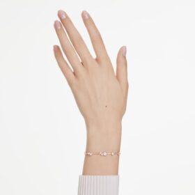 Constella-armbånd med krystallperler, runde slipninger, hvitt, rosagullbelagt
