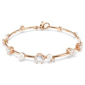Constella-armbånd med krystallperler, runde slipninger, hvitt, rosagullbelagt