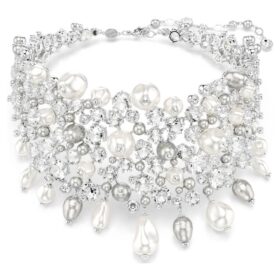 Constella choker med krystallperler, rundslipt, hvit, rhodiumbelagt