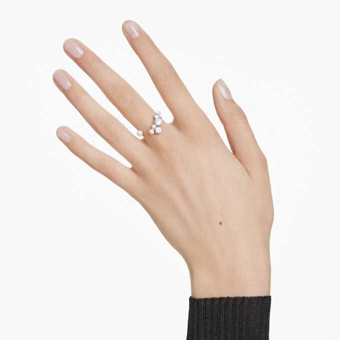 Constella åpen ring med krystallperler, runde slipninger, hvit, rhodiumbelagt Constella åpen ring med krystallperler, runde slipninger, hvit, rhodiumbelagt