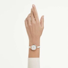 Crystalline armbåndsur, sveitsiskprodusert, metallarmbånd, hvitt, rosagullfarget finish