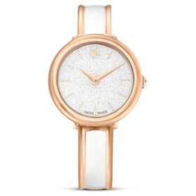 Crystalline armbåndsur, sveitsiskprodusert, metallarmbånd, hvitt, rosagullfarget finish