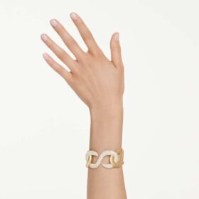 Dextera-armbånd med rundslipte krystaller, hvitt, gullbelagt