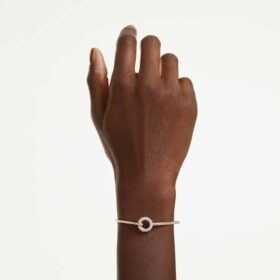 Dextera-armbånd med rundslipte krystaller, hvitt, gullfarget