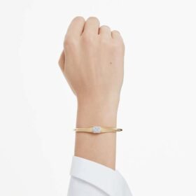 Dextera-armbånd med rundslipte krystaller, hvitt, gullfarget