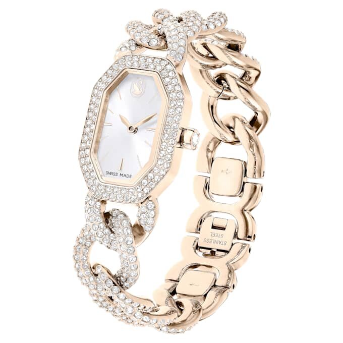 Dextera Chain Watch Swiss Made, krystallarmbånd, hvitt, champagnegullfarget finish Dextera Chain Watch Swiss Made, krystallarmbånd, hvitt, champagnegullfarget finish
