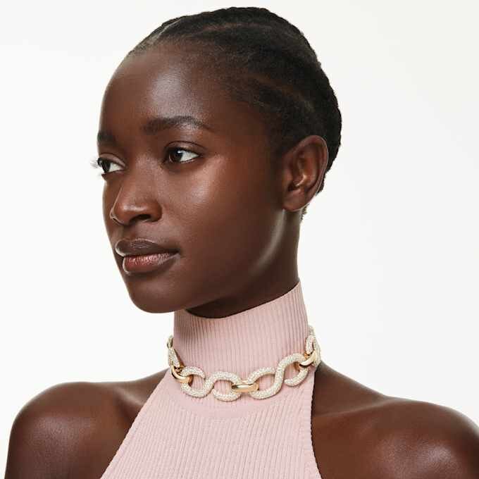 Dextera-choker med rundslipte krystaller, hvit, gullbelagt Dextera-choker med rundslipte krystaller, hvit, gullbelagt