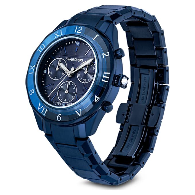 Dextera Chrono-klokke 39 mm, sveitsiskprodusert, metallarmbånd, blå, blå finish Dextera Chrono-klokke 39 mm, sveitsiskprodusert, metallarmbånd, blå, blå finish