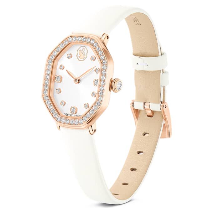 Dextera Octagon-klokke, sveitsiskprodusert, lærrem, hvit, rosagullfarget finish Dextera Octagon-klokke, sveitsiskprodusert, lærrem, hvit, rosagullfarget finish