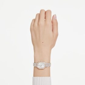 Dextera Octagon-klokke, sveitsiskprodusert, metallarmbånd, sølvfarget, rosagullfarget finish