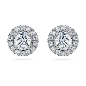 Eternity Halo-øredobber med laboratoriedyrkede diamanter, totalt 2 karat, rund form, 14K hvitt gull