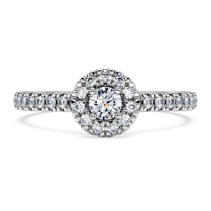 Eternity Halo-solitaire-ring med laboratoriedyrkede diamanter, 0,45 karat totalt, rund form, sterlingsølv Eternity Halo-solitaire-ring med laboratoriedyrkede diamanter, 0,45 karat totalt, rund form, sterlingsølv