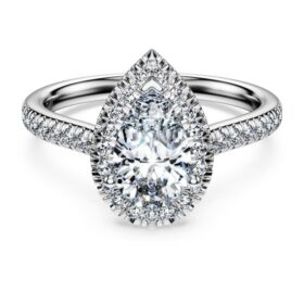 Eternity Halo solitaire-ring med laboratoriedyrkede diamanter på totalt 1,3 karat, pæreform, 14K hvitt gull Eternity Halo solitaire-ring med laboratoriedyrkede diamanter på totalt 1,3 karat, pæreform, 14K hvitt gull