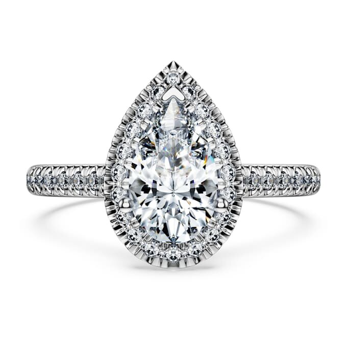 Eternity Halo solitaire-ring med laboratoriedyrkede diamanter på totalt 1,3 karat, pæreform, 14K hvitt gull Eternity Halo solitaire-ring med laboratoriedyrkede diamanter på totalt 1,3 karat, pæreform, 14K hvitt gull