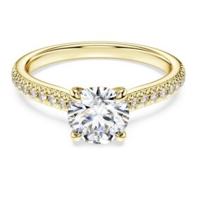Eternity-solitaire-ring med laboratoriedyrkede diamanter på totalt 1,2 karat, rund form, 14K gult gull Eternity-solitaire-ring med laboratoriedyrkede diamanter på totalt 1,2 karat, rund form, 14K gult gull