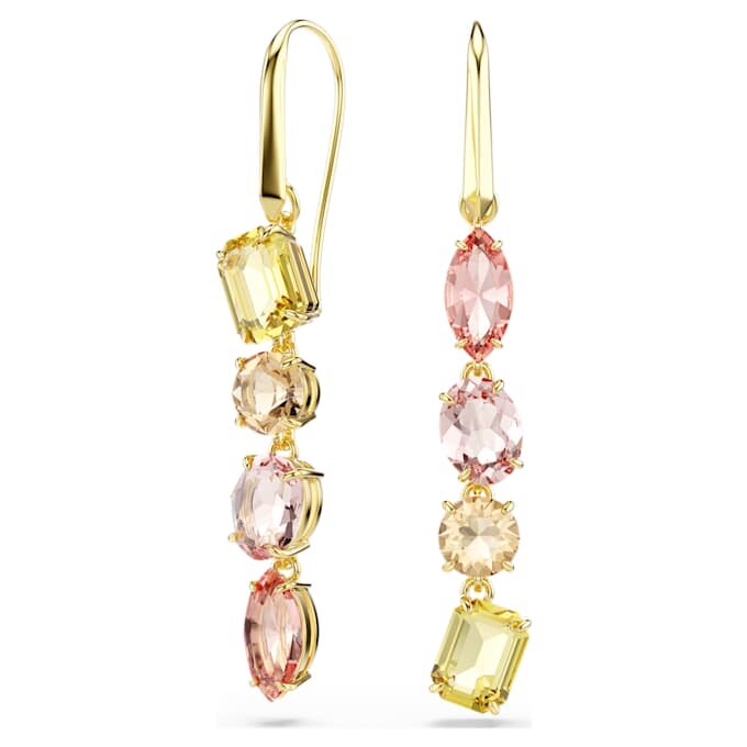 Gema øredobber, asymmetrisk design, blandede slipninger, rosa, gullfarget belegg Gema øredobber, asymmetrisk design, blandede slipninger, rosa, gullfarget belegg