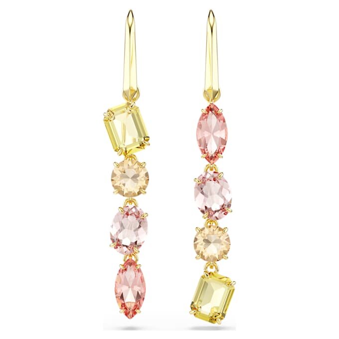 Gema øredobber, asymmetrisk design, blandede slipninger, rosa, gullfarget belegg Gema øredobber, asymmetrisk design, blandede slipninger, rosa, gullfarget belegg