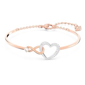 Hyperbola-armbånd med Infinity-symbol og hjerte, hvitt, blandet metallfinish Hyperbola-armbånd med Infinity-symbol og hjerte, hvitt, blandet metallfinish