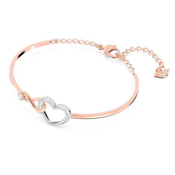 Hyperbola-armbånd med Infinity-symbol og hjerte, hvitt, blandet metallfinish Hyperbola-armbånd med Infinity-symbol og hjerte, hvitt, blandet metallfinish