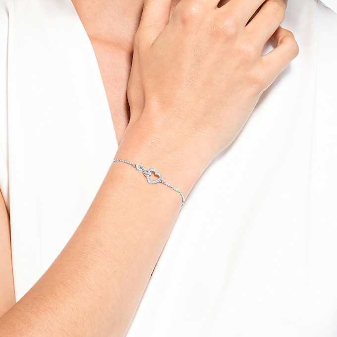 Hyperbola-armbånd med Infinity-tegn og hjerte, hvitt, rhodiumbelagt Hyperbola-armbånd med Infinity-tegn og hjerte, hvitt, rhodiumbelagt