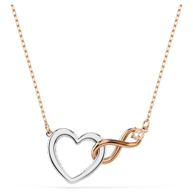Hyperbola-halskjede med Infinity-symbol og hjerte, hvitt, blandet metallfinish Hyperbola-halskjede med Infinity-symbol og hjerte, hvitt, blandet metallfinish