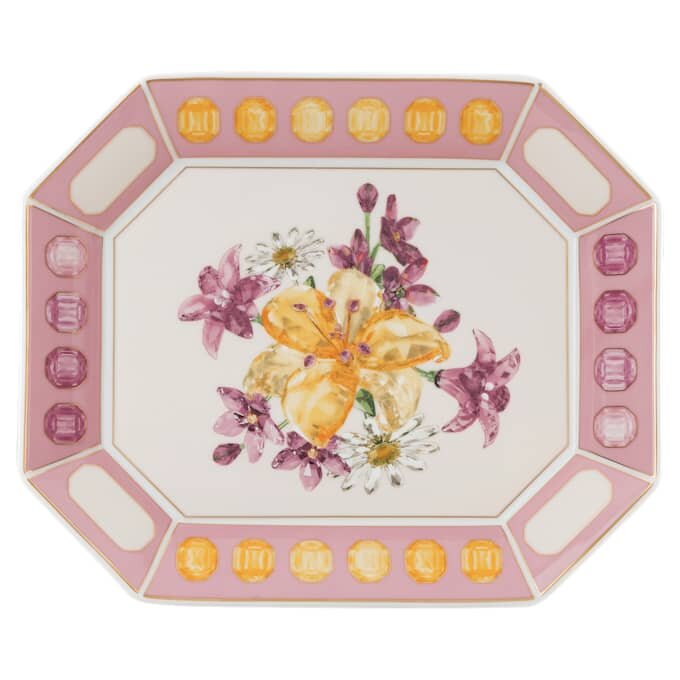 Idyllia-brett i porselen, krystalltrykk, blomstermotiv, stort, rosa Idyllia-brett i porselen, krystalltrykk, blomstermotiv, stort, rosa