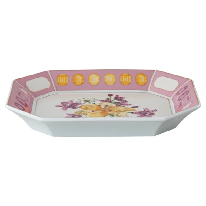 Idyllia-brett i porselen, krystalltrykk, blomstermotiv, stort, rosa Idyllia-brett i porselen, krystalltrykk, blomstermotiv, stort, rosa