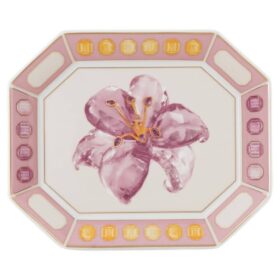Idyllia-brett i porselen, krystalltrykk-motiv, blomst, liten, rosa