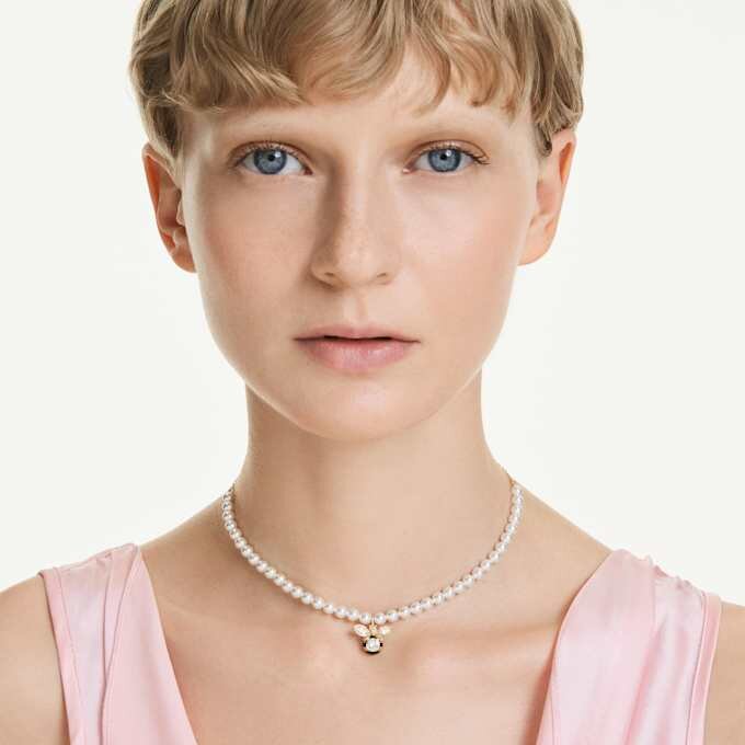 Idyllia choker med krystallperler, blandede slipinger, bie, hvit, gullbelagt Idyllia choker med krystallperler, blandede slipinger, bie, hvit, gullbelagt