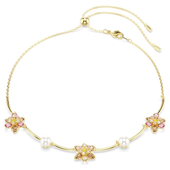 Idyllia-halskjede med krystallperler, blandede slipinger, blomst, flerfarget, gullbelagt Idyllia-halskjede med krystallperler, blandede slipinger, blomst, flerfarget, gullbelagt