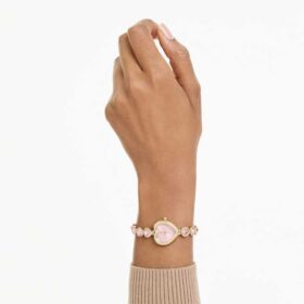 Idyllia Heart Watch armbånd med krystaller, rosa, gullfarget finish