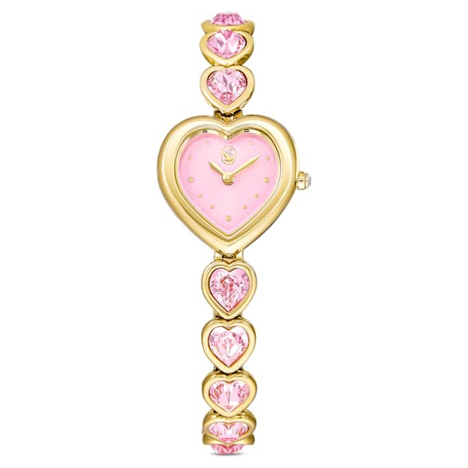 Idyllia Heart Watch armbånd med krystaller, rosa, gullfarget finish Idyllia Heart Watch armbånd med krystaller, rosa, gullfarget finish
