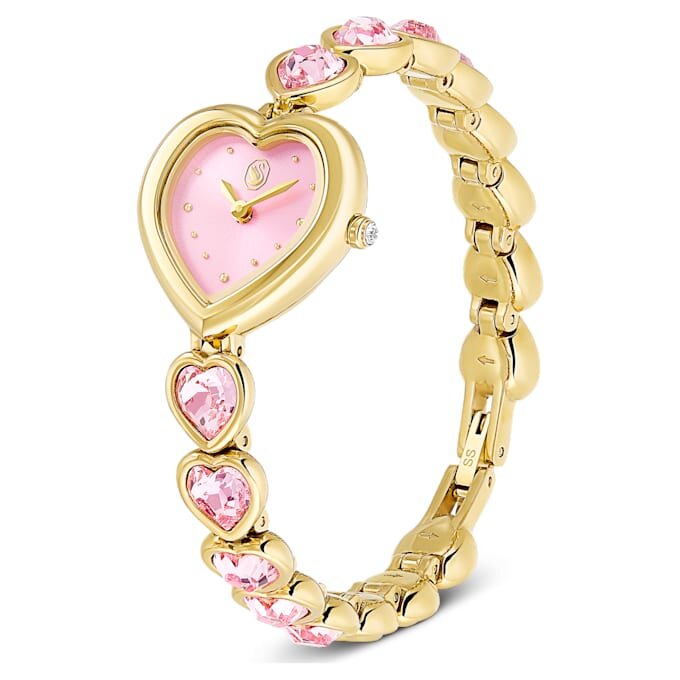 Idyllia Heart Watch armbånd med krystaller, rosa, gullfarget finish Idyllia Heart Watch armbånd med krystaller, rosa, gullfarget finish