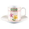 Idyllia kaffekopp med underkop i porselen, krystalltrykk, blomster, flerfarget